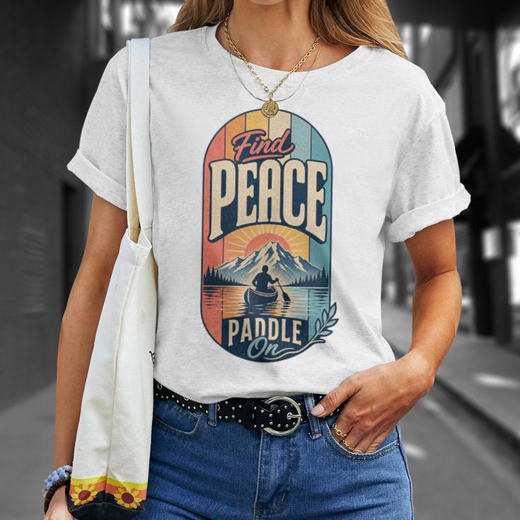 Find Peace Paddle On Canoe Mountain Sunset T-Shirt Gifts for Her