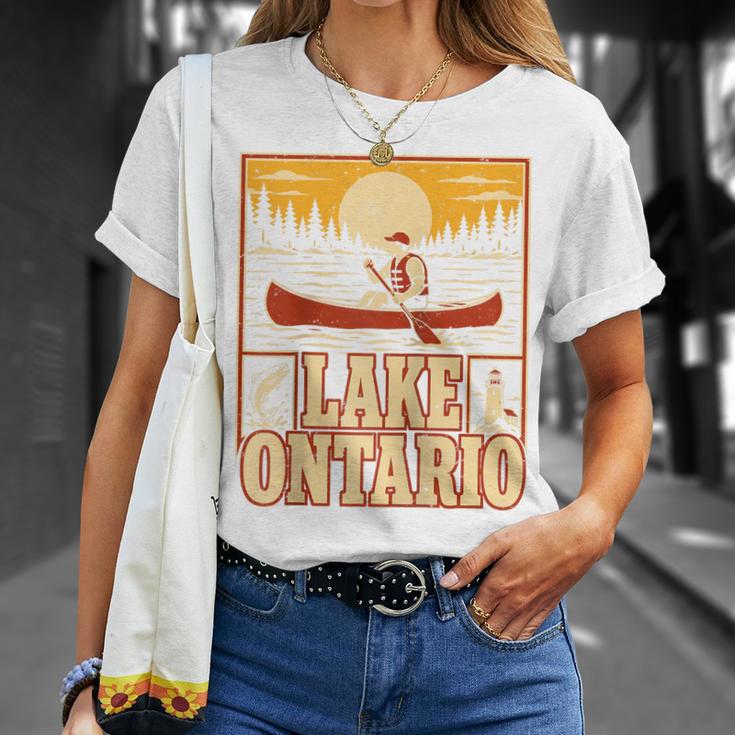 Lake Ontario Canoe Fishing Light House Sunset Retro Raglan Baseball Tee T-Shirt Gifts for Her Lake Ontario Canoe Fishing Light House Sunset Retro Raglan Baseball Tee T-Shirt Gifts for Her