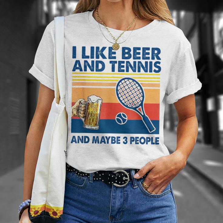I Like Beer And Tennis Maybe 3 People ビンテージ Tシャツ 彼女への贈り物