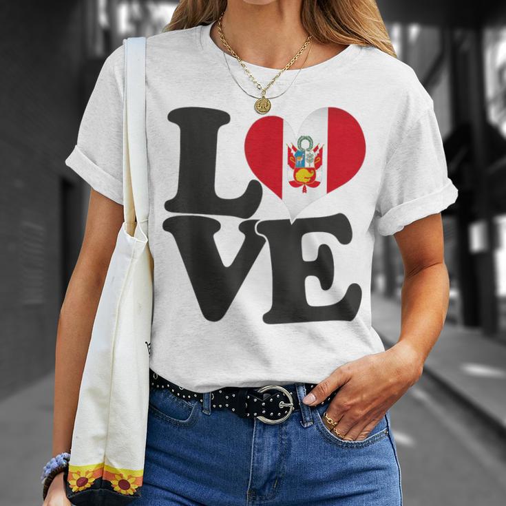I Love Peru Bandera Corazón Patrióticoiaje Camiseta unisex Regalos para ella