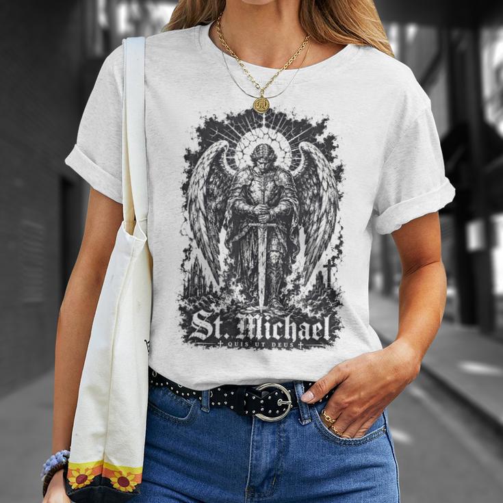 San Miguel Quis Ut Deus Arcángel Protector Camiseta unisex Regalos para ella