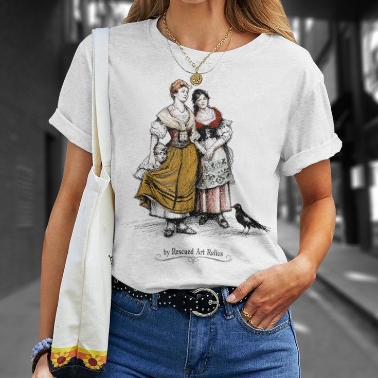 Señorasintage Y Urraca Arte Antiguo Bosquejo Camiseta unisex Regalos para ella