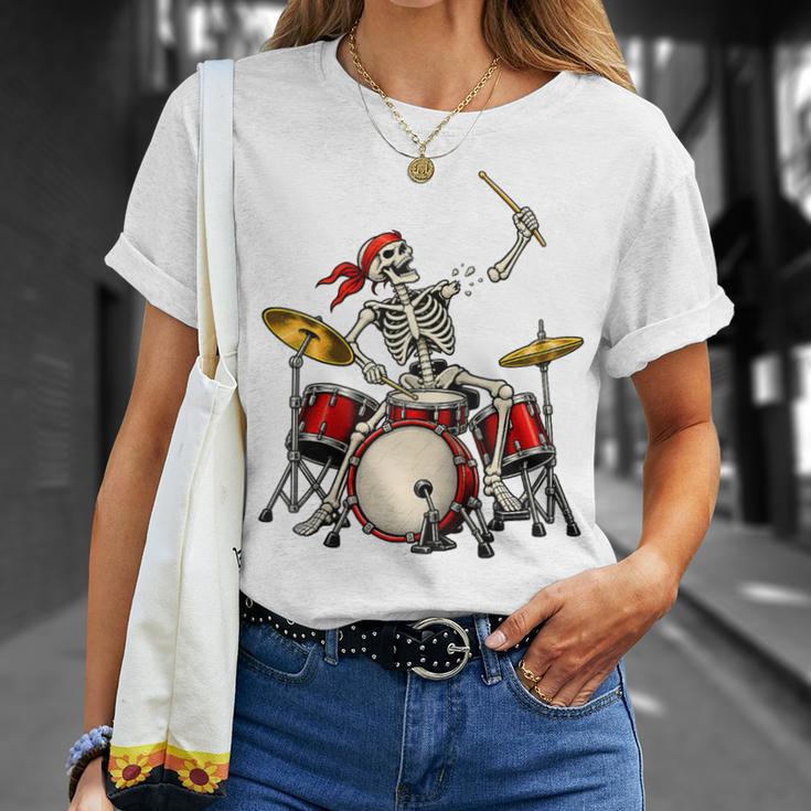 Skeleton Drummer Skull Drum Kit Halloween Raglan Baseball Tee T-Shirt Gifts for Her
