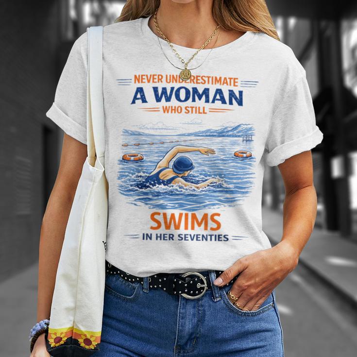Swimming Never Underestimate A Woman Swim In Her Seventies T-Shirt Gifts for Her Swimming Never Underestimate A Woman Swim In Her Seventies T-Shirt Gifts for Her