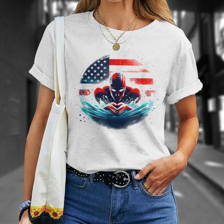 Swimming United States American Swimming Apparel Swimming T-Shirt Gifts for Her