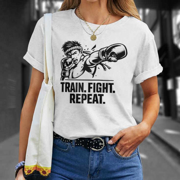 Train Fight Repeat Nak Muay Thai Boxing Fighter Raglan Baseball Tee T-Shirt Gifts for Her