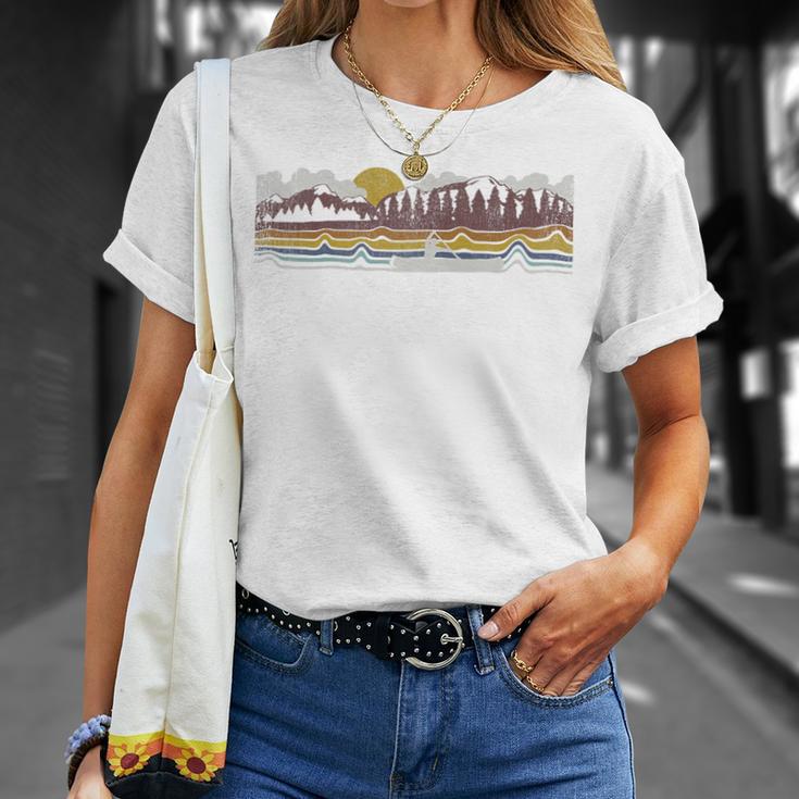Trendy Canoe Silhouette Colourful Landscape Raglan Baseball Tee T-Shirt Gifts for Her