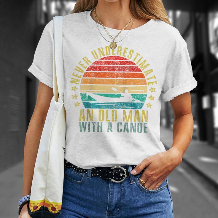 Never Underestimate An Old Man With a Canoe Retro Raglan Baseball Tee T-Shirt Gifts for Her