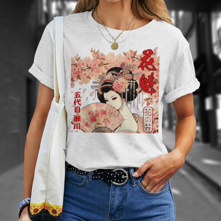 江戸 吉原 遊郭 花魁 太夫 花の井 瀬川 浮世絵 バックプリント Tシャツ 彼女への贈り物