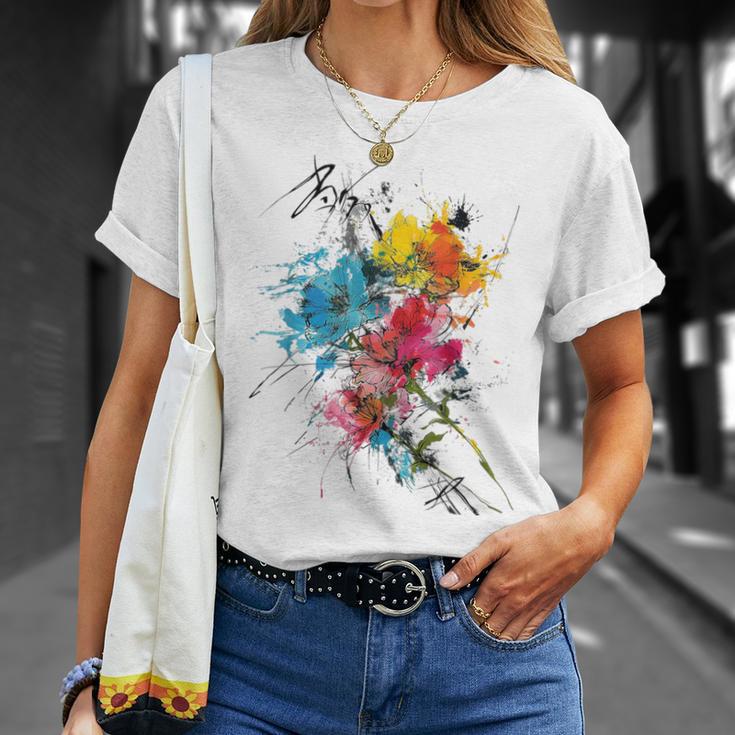 花 カラフル アート 描画 抽象 グラフィック 花 Tシャツ 彼女への贈り物