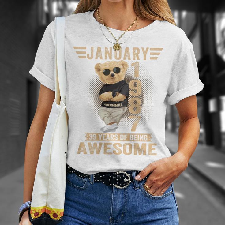 裏面1月39日 誕生日 男性 女性 1987年 テディベア Tシャツ 彼女への贈り物