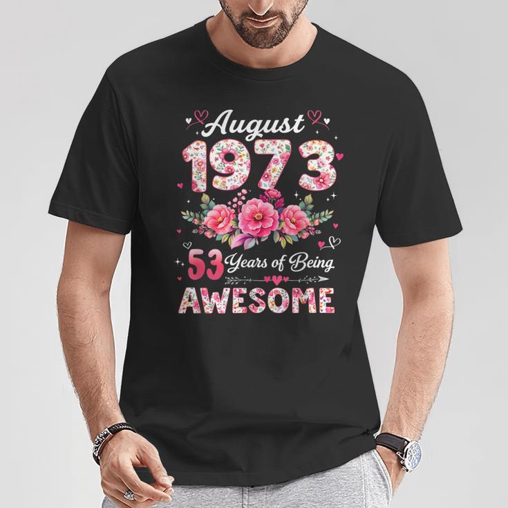53歳 1973年8月 花柄 53歳 誕生日 男性 女性 Tシャツ 面白い贈り物