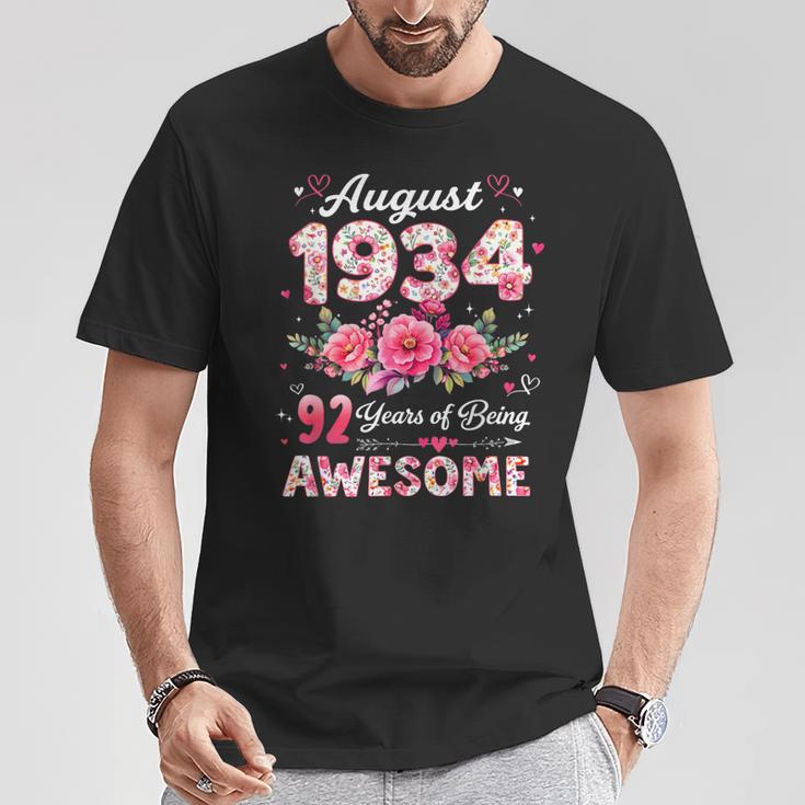 92歳 1934年8月 花柄 92歳 誕生日 男性 女性 Tシャツ 面白い贈り物