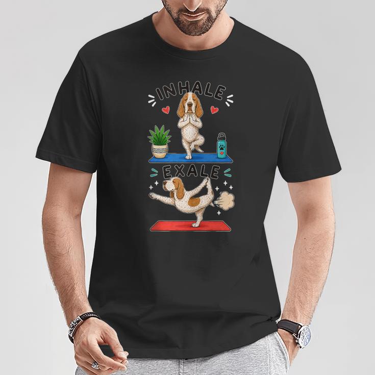 Bracco Italiano Haciendo Yoga Inhalar Exale Digor Divertido In Mangas Camiseta unisex Regalos divertidos