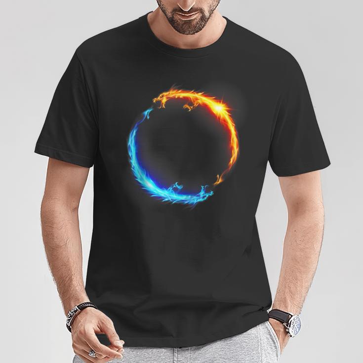 Dragones En Duelo De Fuego Y Hielo In Mangas Camiseta unisex Regalos divertidos