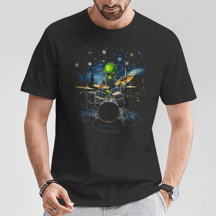 Drum Kit Percussionist Drummer Van Gogh Alien Playing Drums T-Shirt Unique Gifts Drum Kit Percussionist Drummer Van Gogh Alien Playing Drums T-Shirt Unique Gifts