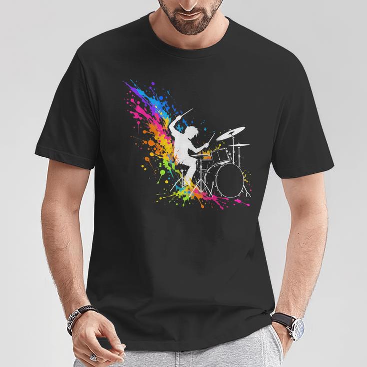 Drummer Silhouette Drum Kit Splatter Art T-Shirt Unique Gifts