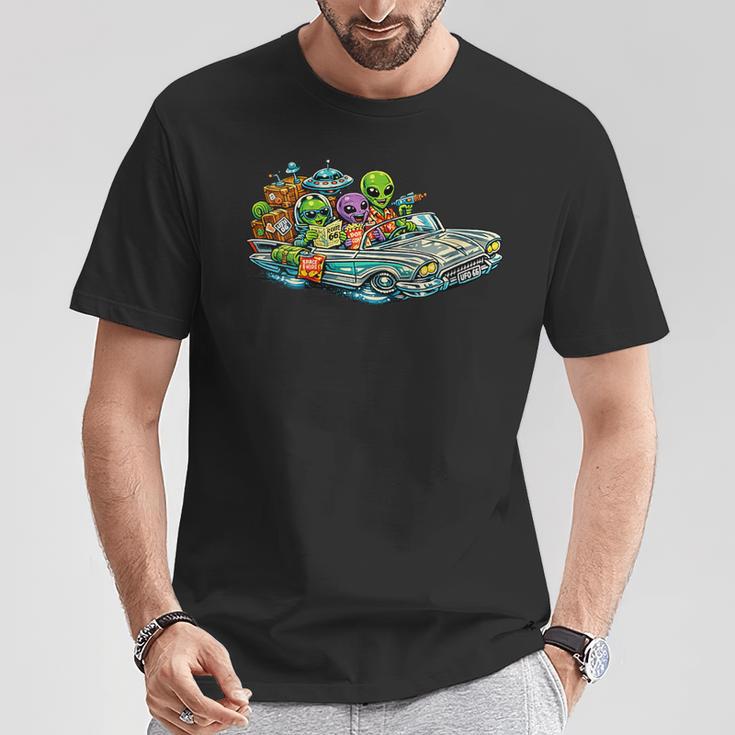 Extraterrestres De Gira Por Estados Unidos Divertido Ovni Cuello Camiseta unisex Regalos divertidos