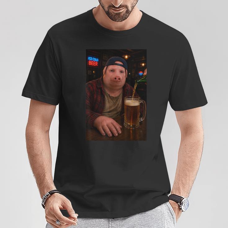 John Pork Bere Birra Pub Divertente Brainrot Meme Papà Maglietta Regalos divertidos