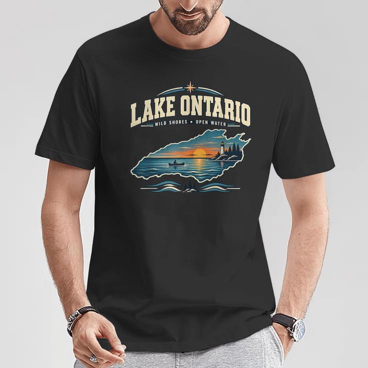 Lakes Lake Ontario Fishing Canoe Lighthouse Outdoor T-Shirt Unique Gifts