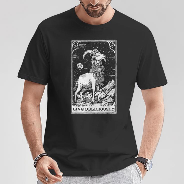 Live Deliciously Tarotkarte Wicca Ziege Heidnisch Okkult T-Shirt Lustige Geschenke