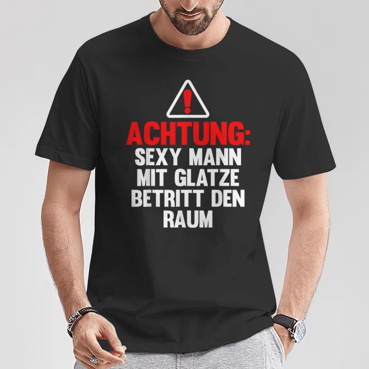 Lustig Glatze Glatzkopfprüche Frisur Achtungexy Mann T-Shirt Lustige Geschenke