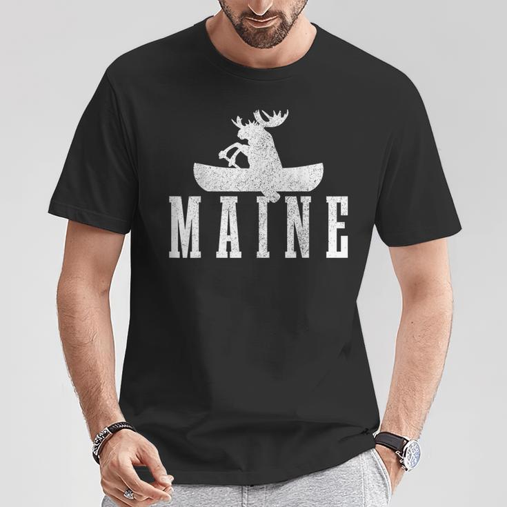 Maine Canoe Kayak Moose USA America Souvenir T-Shirt Unique Gifts