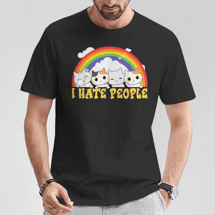 Niedliche Katze Regenbogen – I Hate People T-Shirt Lustige Geschenke