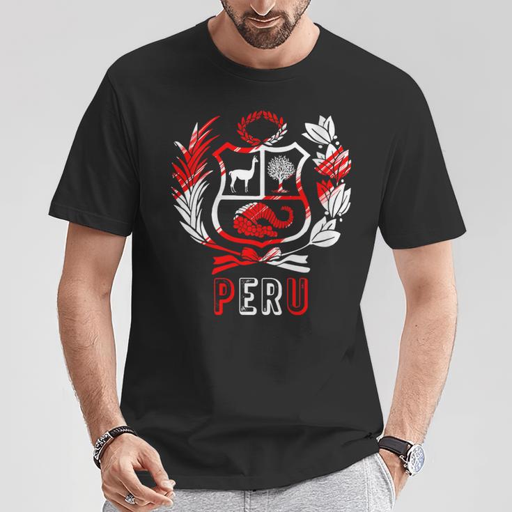 Perú Rojo-Blanco Escudo Peruano Hombres Es Niños Cuello Camiseta unisex Regalos divertidos
