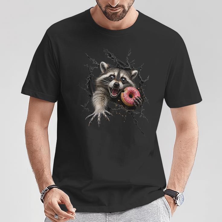 Raton Laveur Drôle Gourmand Avec Donut Rose Humour Animal 3D T-Shirt Cadeaux drôles