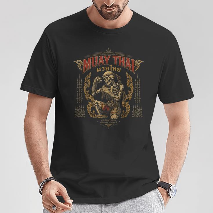 Retro Muay Thai Shorts Thai Boxing Fighter Style Skeleton T-Shirt Unique Gifts