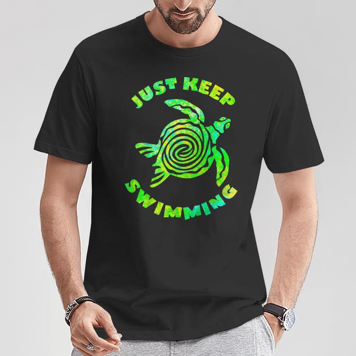 Sea Turtle Just Keep Swimming Ocean Beach Vacation T-Shirt Unique Gifts