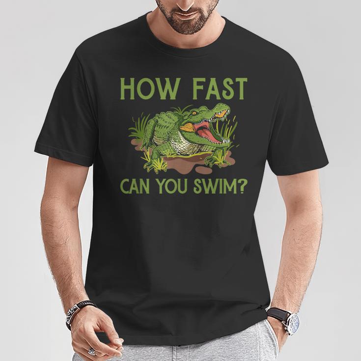 Swimmer Crocodile Swimming Humor How Fast You Can Swim T-Shirt Unique Gifts