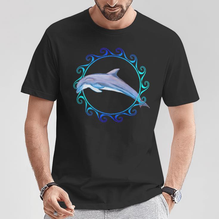 Swimming Dolphin Maori Sun Tribal Waves 2-Sided T-Shirt Unique Gifts
