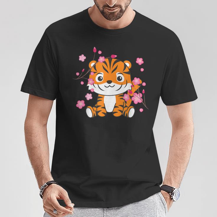 Tigre Animaux Mignons Pour Enfants Kawaii Fleurs De Cerisier T-Shirt Cadeaux drôles