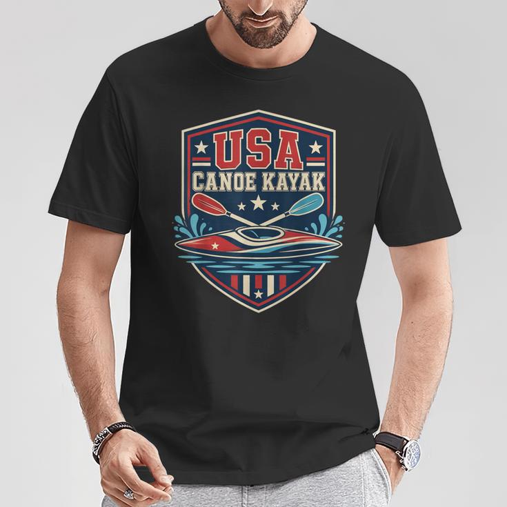 USA Canoe Kayak Paddling American Flag Emblem T-Shirt Unique Gifts