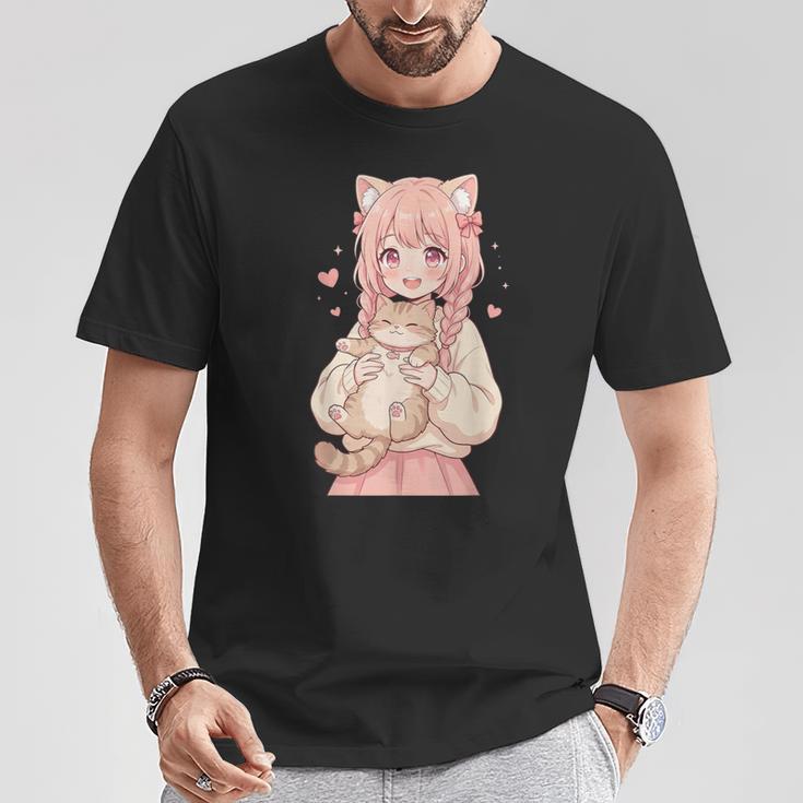 かわいい アニメ 女の子 抱っこ 猫 かわいい 漫画 猫好き オタク Tシャツ 面白い贈り物