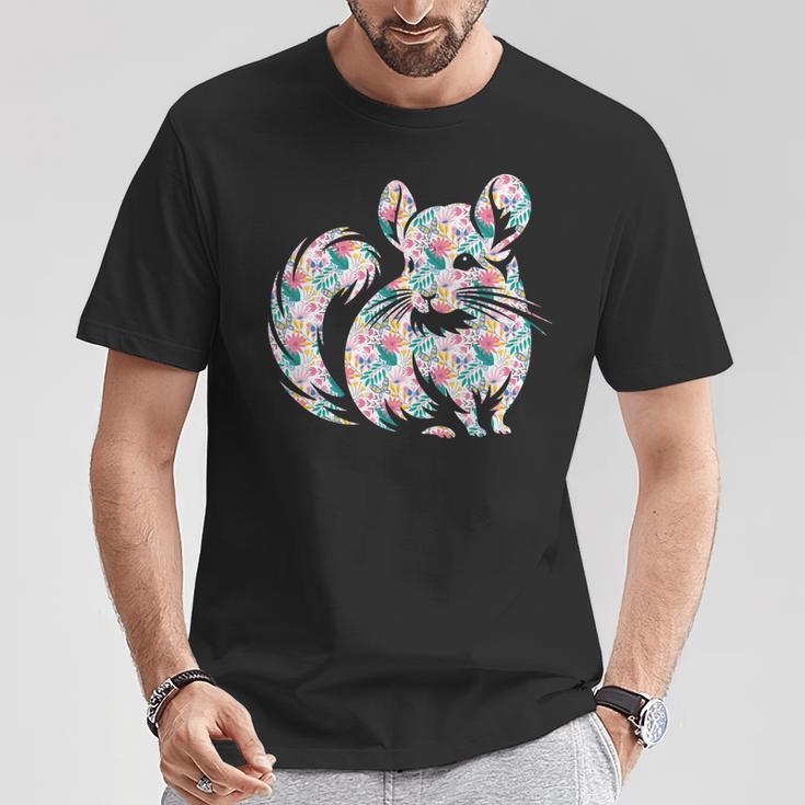 かわいいチンチラ花柄チンチラ 長袖tシャツ Tシャツ 面白い贈り物