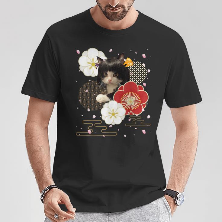 ボブキャット ウィッグ カツラ おかっぱ 猫 日本 和風 美しい 花 猫ミーム Tシャツ 面白い贈り物