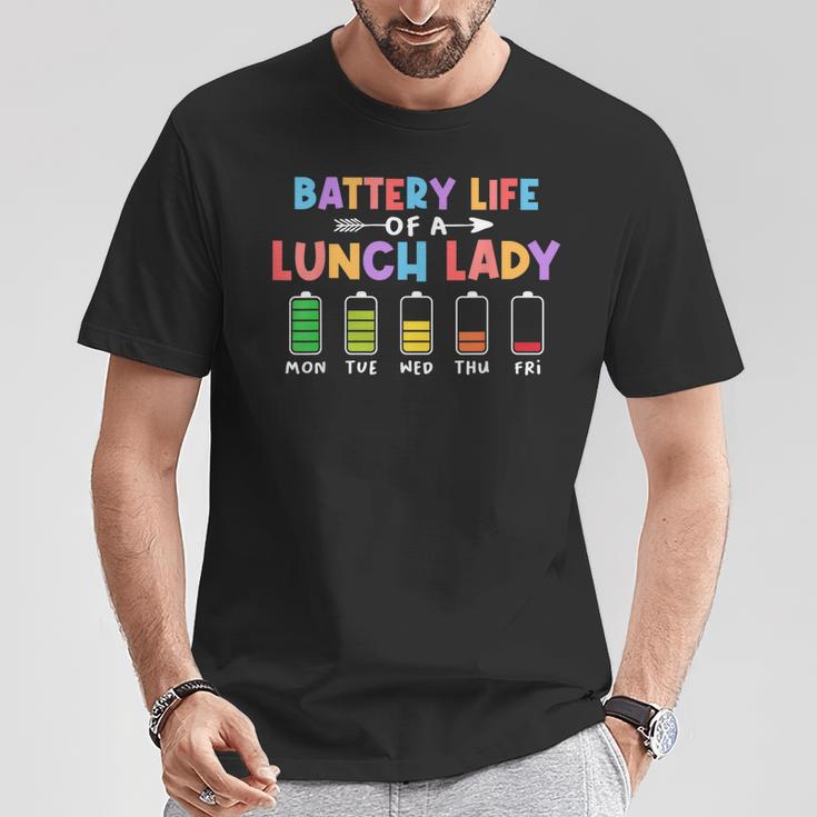 学校給食のおばあちゃんの電池寿命面白いカフェテリアワーカー Tシャツ 面白い贈り物