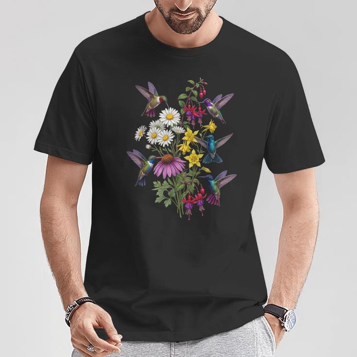 詳細なハチドリと野花ボタニカル。 Tシャツ 面白い贈り物