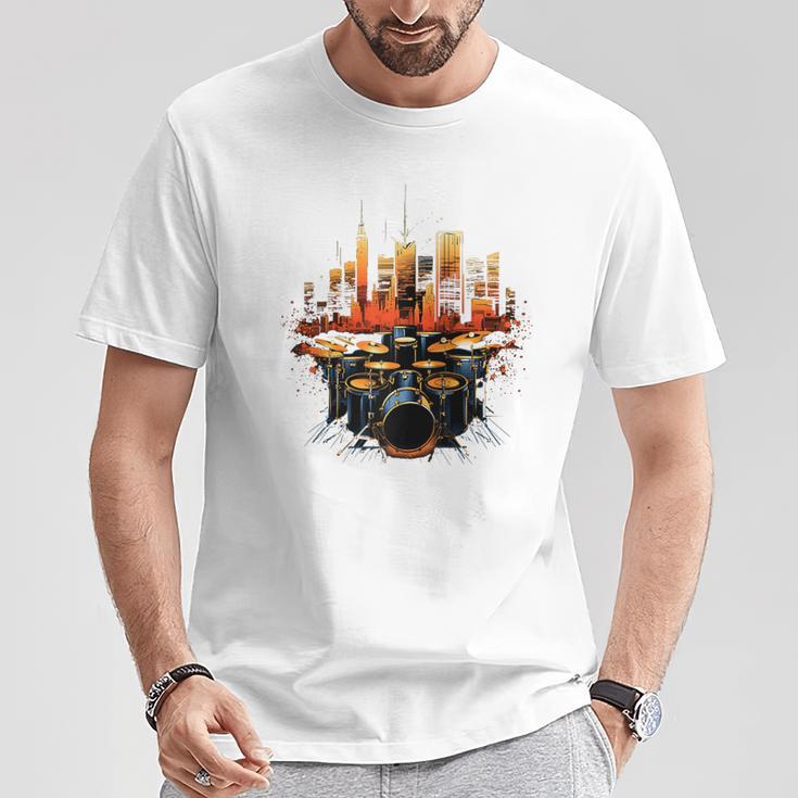 Drumset Drum Kit Music Drummer Drumming Raglan Baseball Tee T-Shirt Unique Gifts