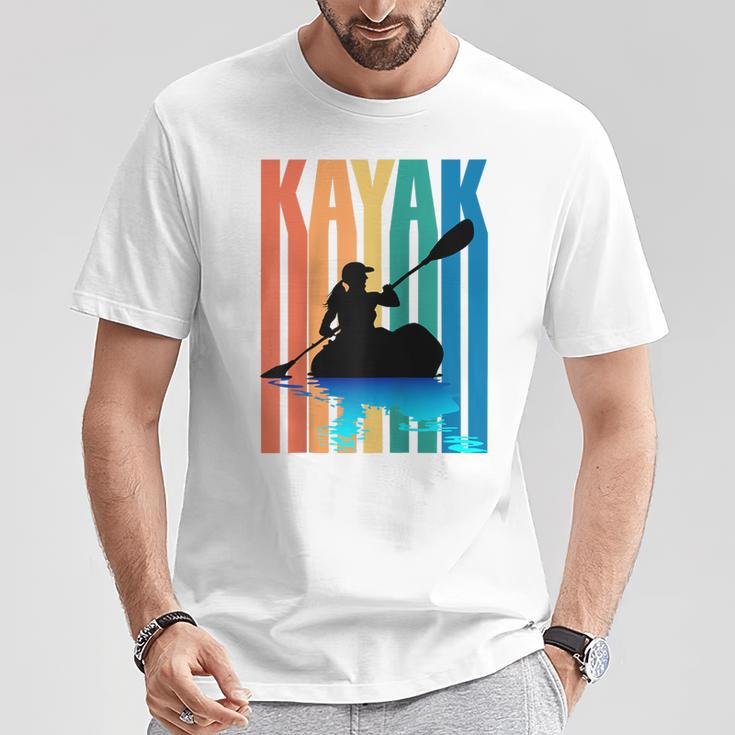 Kayaking Kayak Retro Art Canoe Raglan Baseball Tee T-Shirt Unique Gifts