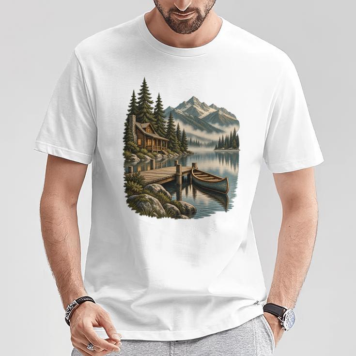 Lakeside Canoe Cabin Escape Scene T-Shirt Unique Gifts