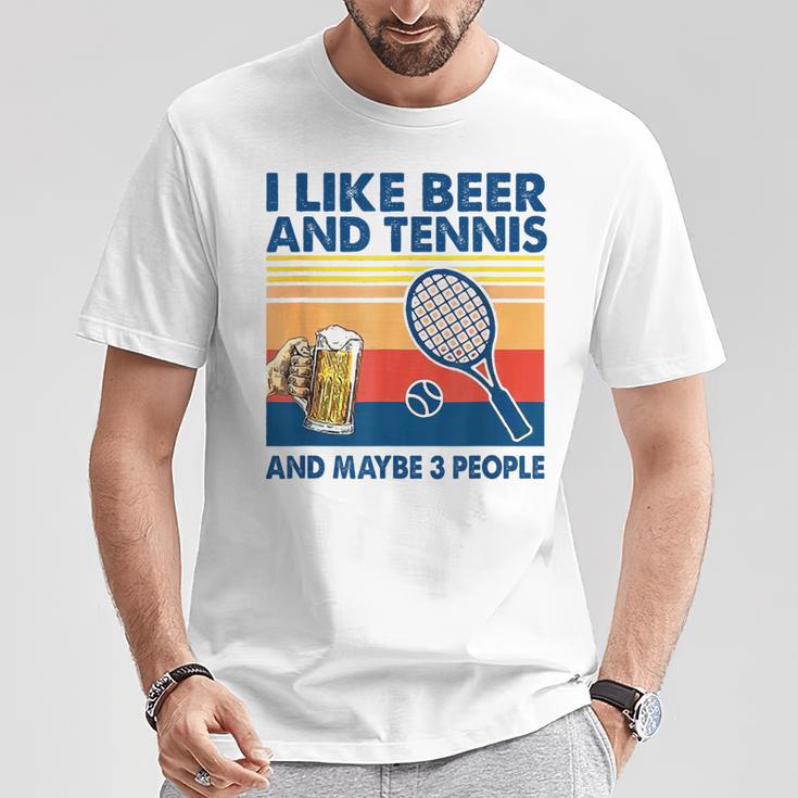 I Like Beer And Tennis Maybe 3 People ビンテージ Tシャツ 面白い贈り物