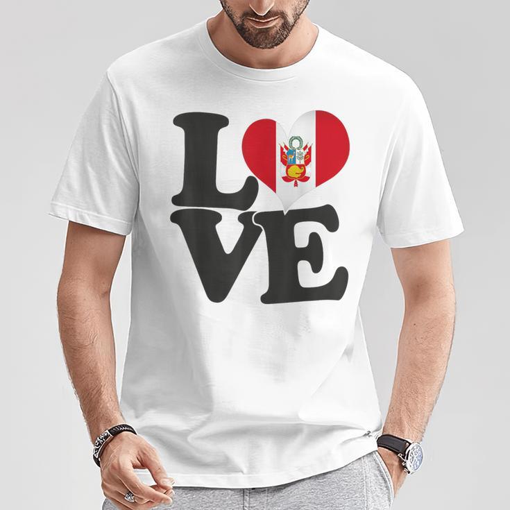 I Love Peru Bandera Corazón Patrióticoiaje Camiseta unisex Regalos divertidos