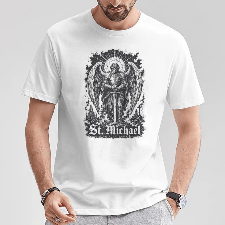 San Miguel Quis Ut Deus Arcángel Protector Camiseta unisex Regalos divertidos