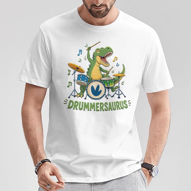T-Rex Drumming With Drum Kit And Musical Notes T-Shirt Unique Gifts T-Rex Drumming With Drum Kit And Musical Notes T-Shirt Unique Gifts
