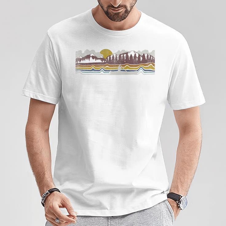 Trendy Canoe Silhouette Colourful Landscape Raglan Baseball Tee T-Shirt Unique Gifts