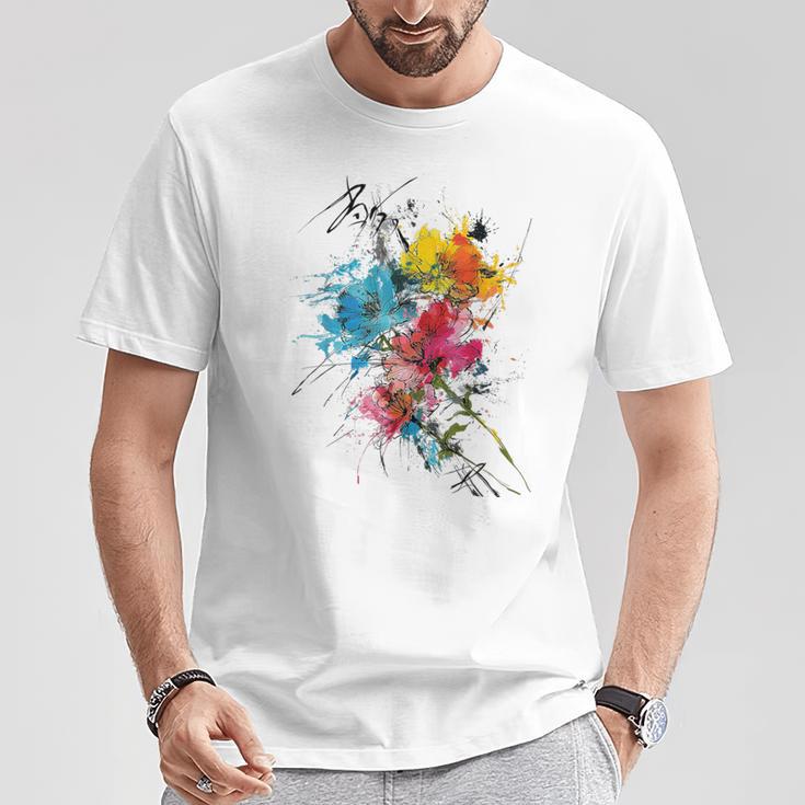 花 カラフル アート 描画 抽象 グラフィック 花 Tシャツ 面白い贈り物